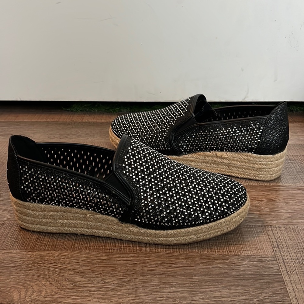 New Andiamo Black Jeweled Espadrille slip ons
